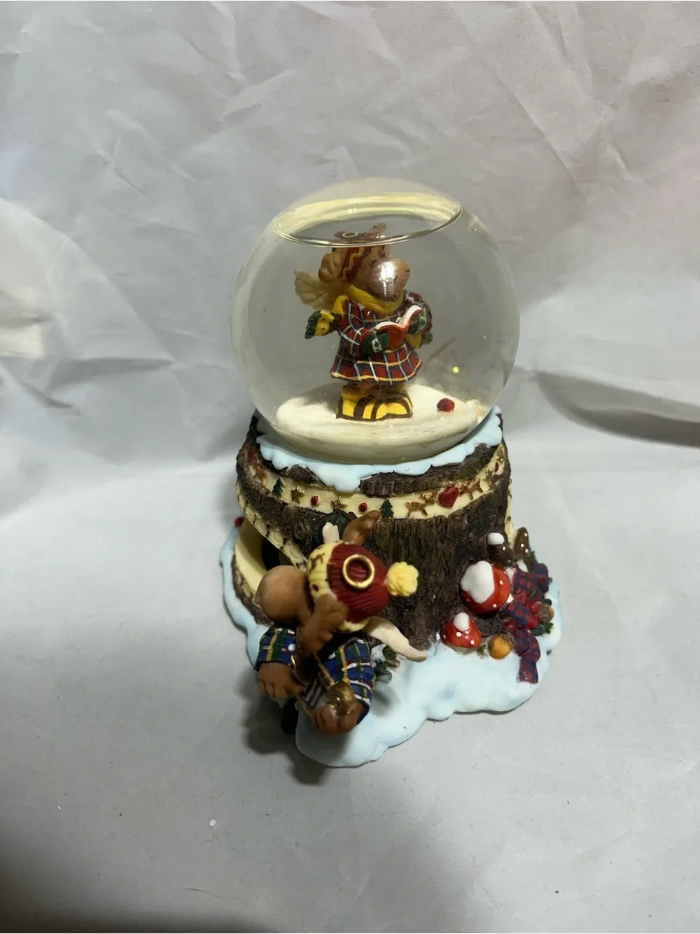 Vintage Heritage Musical Water Globe Moose Angel Carolers Double Revolving